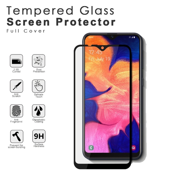 Skärmskydd Samsung Galaxy A10E, härdat glas, hög kvalitet. Svart 