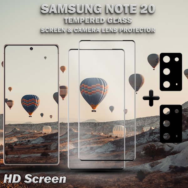 2-Pack SAMSUNG NOTE 20 Skærmbeskyttelse & 2-Pack linsebeskyttelse - Hærdet Glas 9H - Super kvalitet 3D