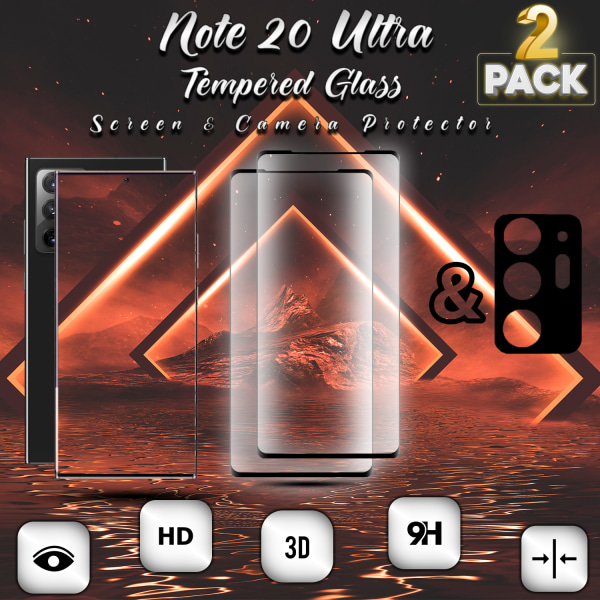 2-Pack Samsung Note 20 Ultra Skärmskydd & 1-Pack linsskydd - 9H GLAS