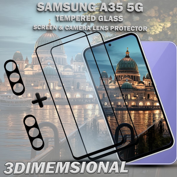 2-Pack SAMSUNG A35 Näytönsuoja & 2-Pack linssinsuoja - Karkaistu Lasi 9H - Super laatu 3D