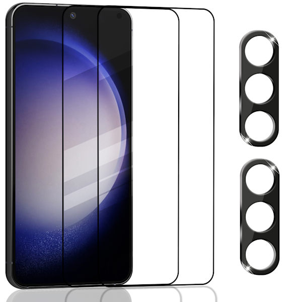 2-Pack Samaung S23 Skärmskydd & 2-Pack linsskydd - Härdat Glas 9H - Super kvalitet 3D