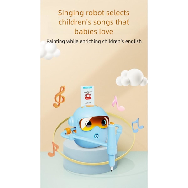 Interaktiv ritrobot för barn – lär sig rita & läsa med 100 kort – pedagogisk leksak och perfekt present från 3 år (Blå färg)