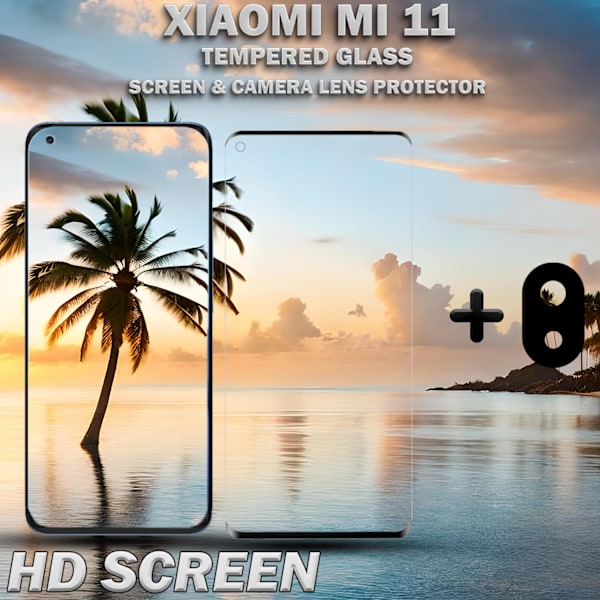 1-Pack XIAOMI MI 11 Skærmbeskyttelse & 1-Pack linsebeskyttelse - Hærdet Glas 9H - Super kvalitet 3D