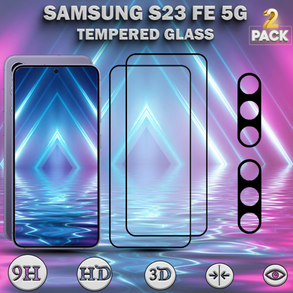 2-Pack SAMSUNG S23 FE 5G Skärmskydd & 2-Pack linsskydd - Härdat Glas 9H - Super kvalitet 3D