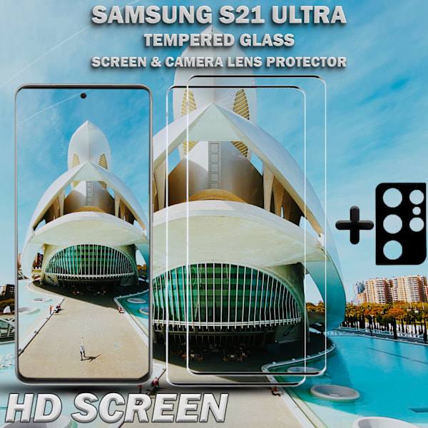 2-Pack Samsung S21 Ultra  Skärmskydd & 1-Pack linsskydd - Härdat Glas 9H - Super kvalitet 3D