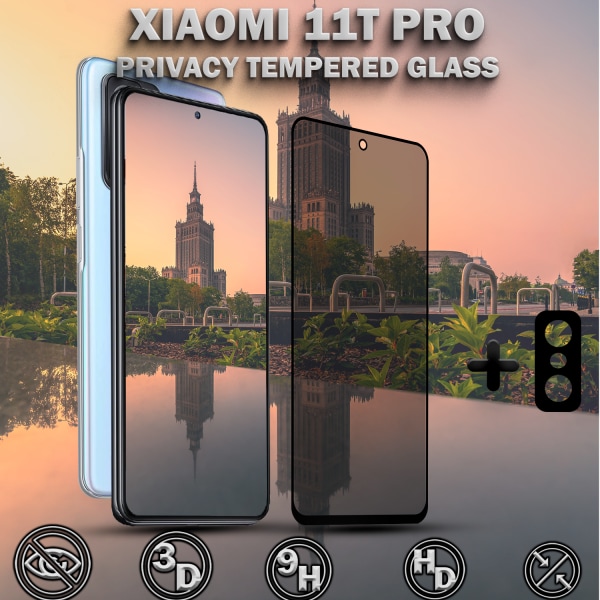 1-Pack Privacy XIAOMI 11T PRO Skärmskydd & 1-Pack linsskydd - Härdat Glas 9H - Super kvalitet 3D