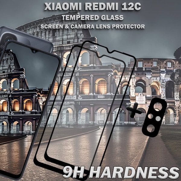 2-Pack XIAOMI REDMI 12C Skærmbeskyttelse & 1-Pack linsebeskyttelse - Hærdet Glas 9H - Super kvalitet 3D