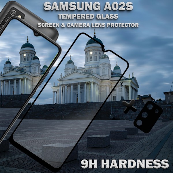 1-Pack Samsung A02s Skärmskydd & 1-Pack linsskydd - Härdat Glas 9H - Super kvalitet 3D