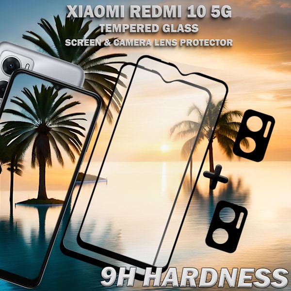 2-Pack Xiaomi Redmi 10 5G & 2-Pack linsskydd - Härdat Glas 9H - Super kvalitet 3D