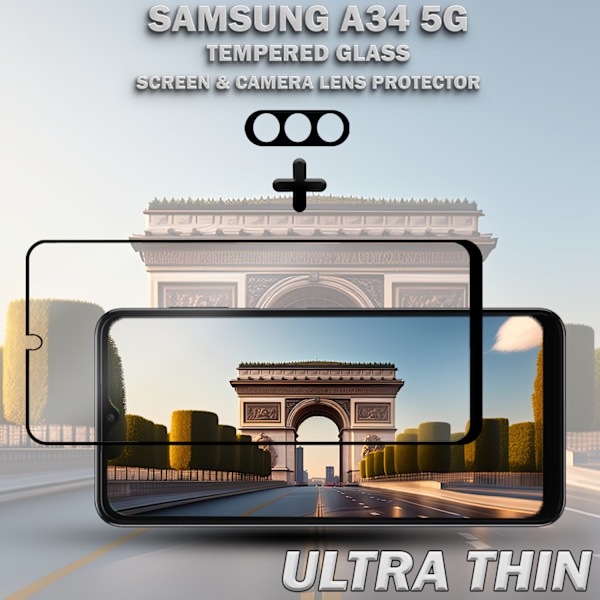 1-Pack SAMSUNG A34 Skærmbeskyttelse & 1-Pack linsebeskyttelse - Hærdet Glas 9H - Super kvalitet 3D