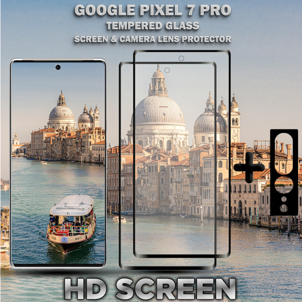 2-Pack Google Pixel 7 Pro Skärmskydd & 1-Pack linsskydd - Härdat Glas 9H - Super kvalitet 3D