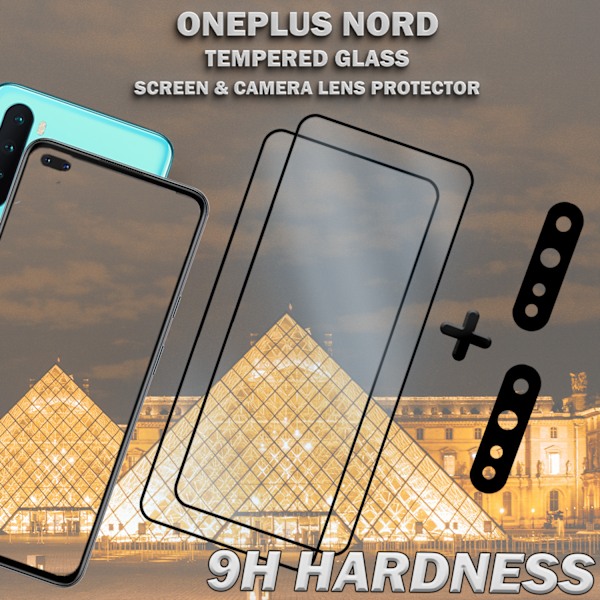 2-Pack ONEPLUS NORD Skärmskydd & 2-Pack linsskydd - Härdat Glas 9H - Super kvalitet 3D