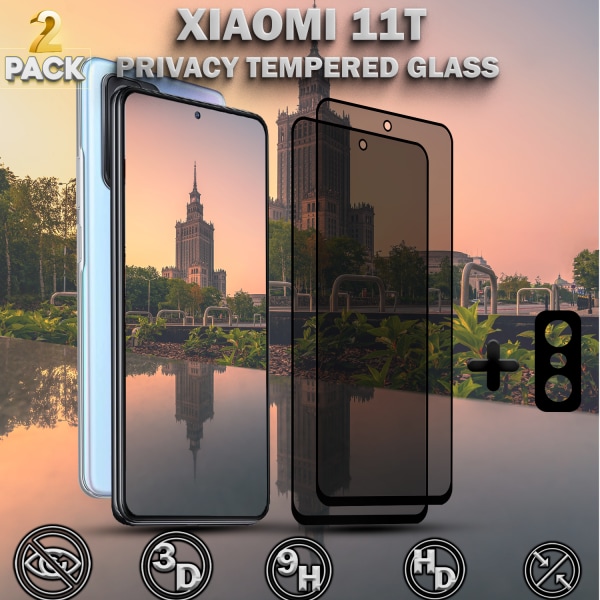 2-Pack Privacy XIAOMI 11T Skärmskydd & 1-Pack linsskydd - Härdat Glas 9H - Super kvalitet 3D