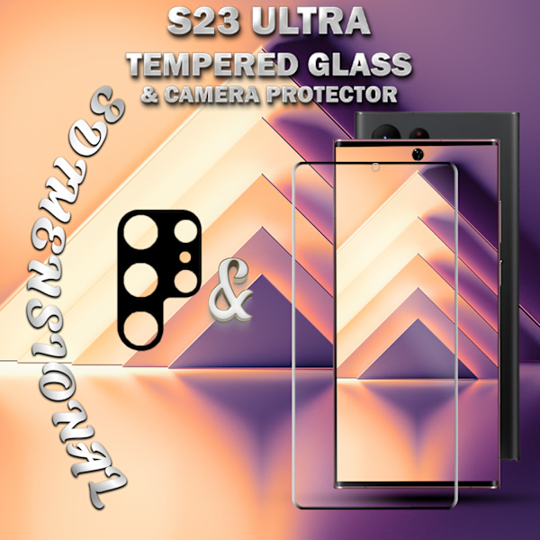 1-Pack SAMSUNG S23 ULTRA Näytönsuoja & 1-Pack linssinsuoja - Karkaistu Lasi 9H - Super laatu 3D