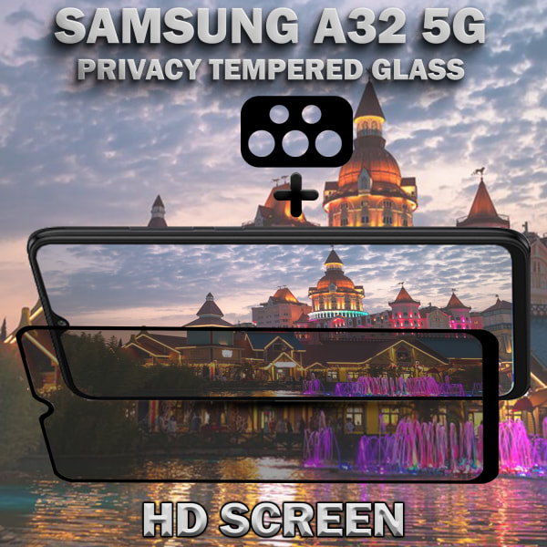 1-Pack Privacy Samsung A32 (5G) Skärmskydd & 1-Pack linsskydd - Härdat Glas 9H - Super kvalitet 3D