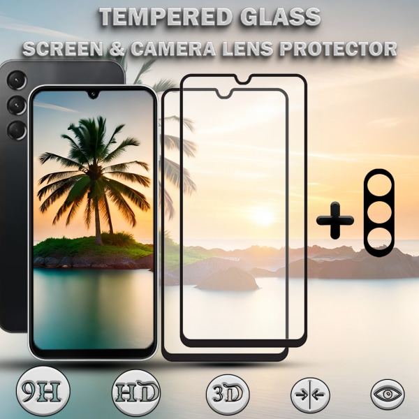 2-Pack SAMSUNG A24 4G Skärmskydd & 1-Pack linsskydd - Härdat Glas 9H - Super kvalitet 3D