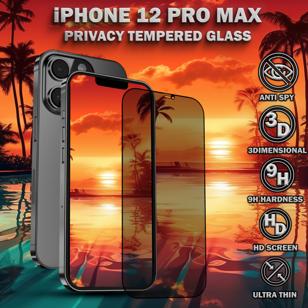 1-Pack Privacy Skärmskydd For iPhone 12 Pro Max - Härdat Glas 9H - Super Kvalitet 3D