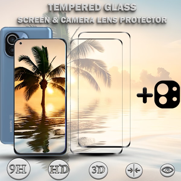 2-Pack XIAOMI MI 11 LITE Skærmbeskyttelse & 1-Pack linsebeskyttelse - Hærdet Glas 9H - Super kvalitet 3D