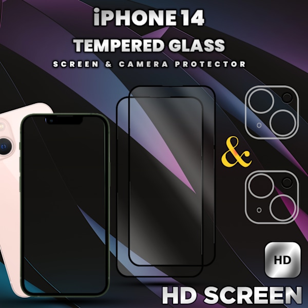 2-Pack iPhone 14 - Skärmskydd & 2-Pack linsskydd -Härdat Glas 9H