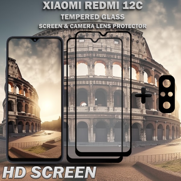 2-Pack XIAOMI REDMI 12C Skärmskydd & 1-Pack linsskydd - Härdat Glas 9H - Super kvalitet 3D