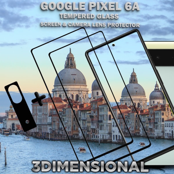 2-Pack Google Pixel 6A Skärmskydd & 1-Pack linsskydd - Härdat Glas 9H - Super kvalitet 3D