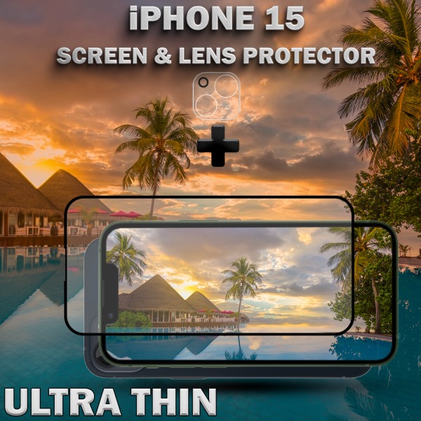 1-Pack iPhone 15 - skärmskydd & 1-Pack linsskydd -härdat glas 9H