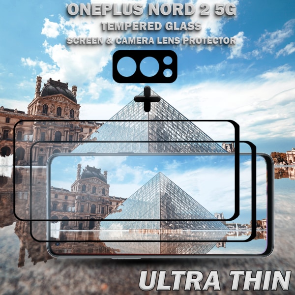 2-Pack OnePlus Nord 2 5G & 1-Pack linsskydd - Härdat Glas 9H - Super kvalitet 3D