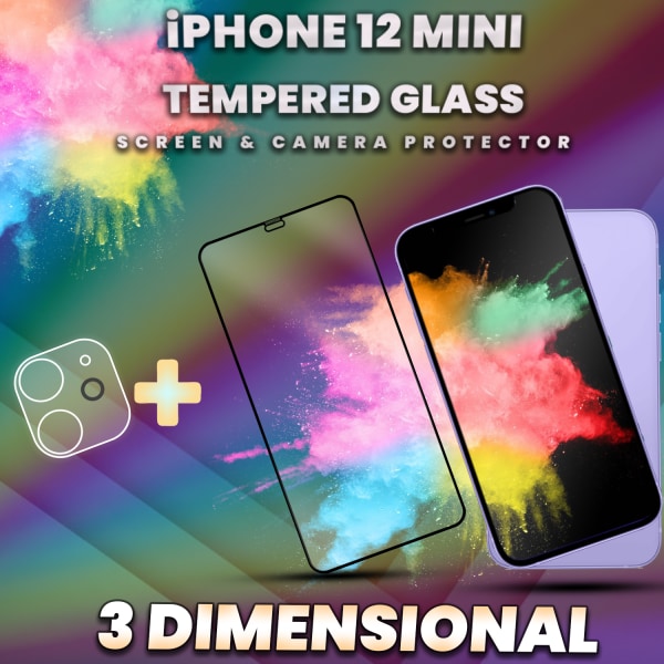 1-Pack iPhone 12 Mini -Skärmskydd & 1-Pack linsskydd-Härdat Glas