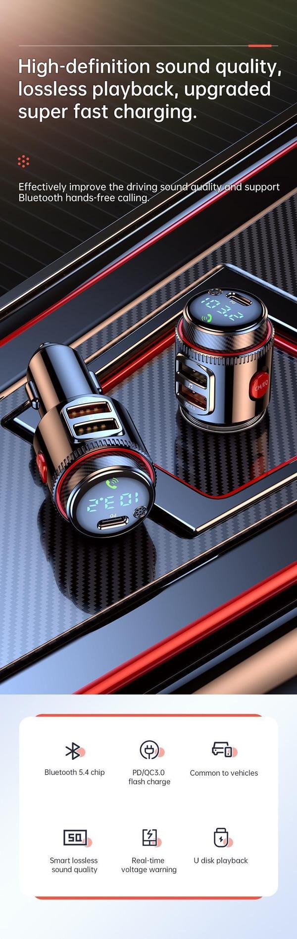 Bluetooth FM-autoadapteri 30W PD ja QC3.0 kaksois-USB-latauksella