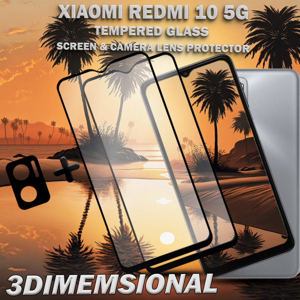 2-Pack Xiaomi Redmi 10 5G & 1-Pack linsskydd - Härdat Glas 9H - Super kvalitet 3D