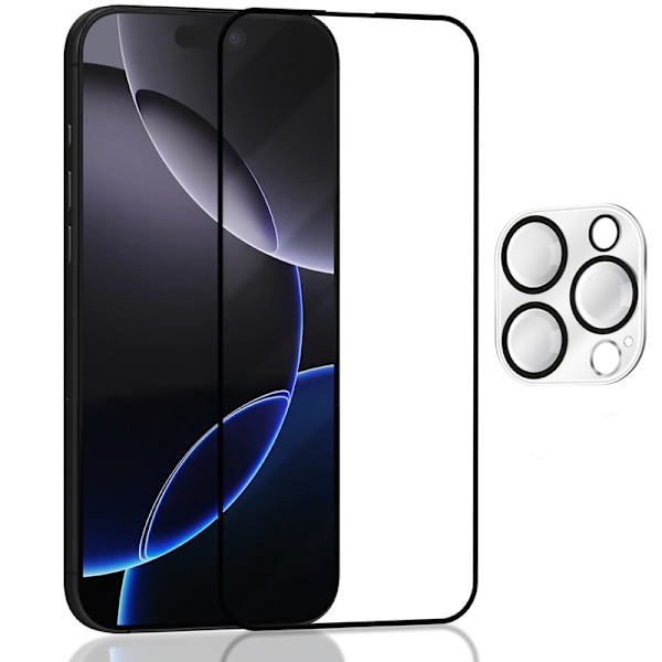 1-Pack IPHONE 16 PRO Näytönsuoja & 1-Pack linssinsuoja - Karkaistu Lasi 9H - Super laatu 3D