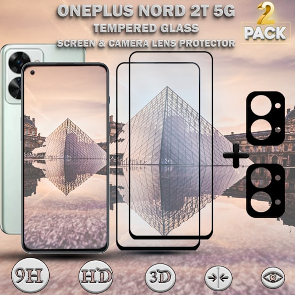 2-Pack ONEPLUS NORD 2T 5G Skärmskydd & 2-Pack linsskydd - Härdat Glas 9H - Super kvalitet 3D