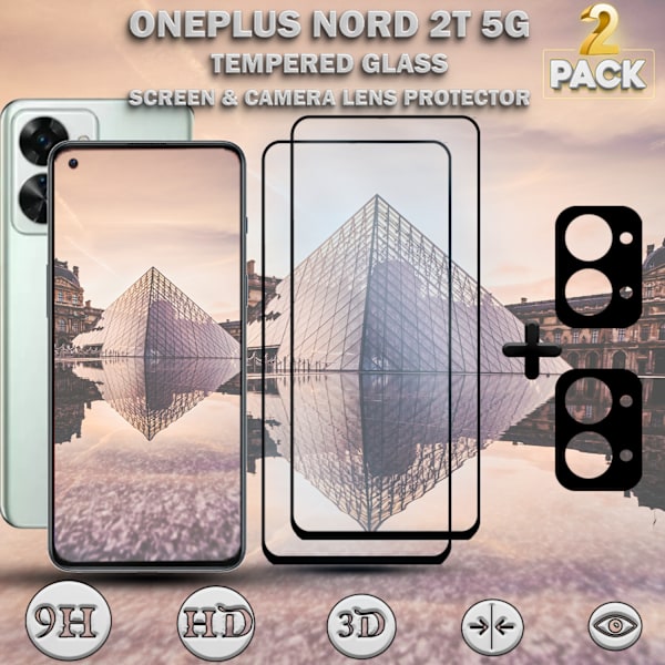 2-Pack ONEPLUS NORD 2T Skærmbeskyttelse & 2-Pack linsebeskyttelse - Hærdet Glas 9H - Super kvalitet 3D