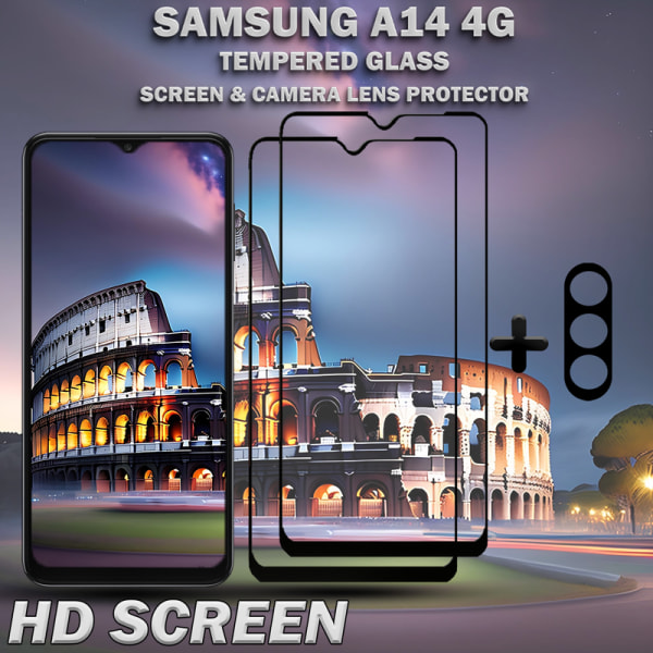 2-Pack Samsung A14 4G Skärmskydd & 1-Pack linsskydd - Härdat Glas 9H - Super kvalitet 3D