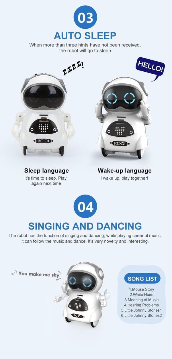 Intelligent robotlegetøj til børn med stemmesamtale og dansefunktion Vit