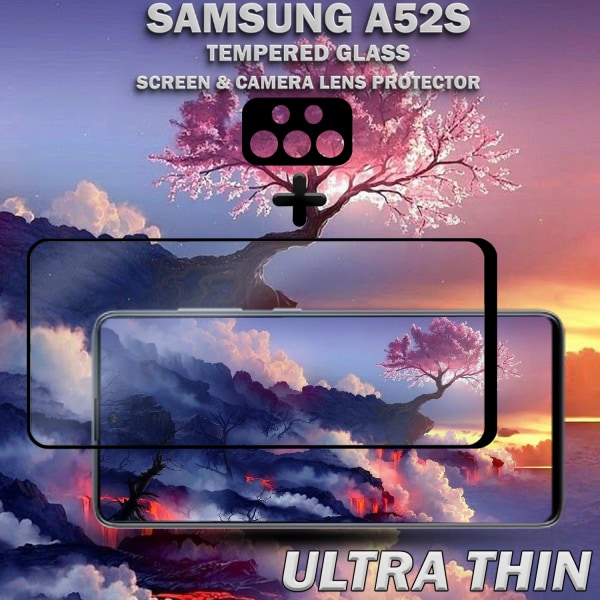 1-Pack Samsung A52s Skärmskydd & 1-Pack linsskydd - Härdat Glas 9H - Super kvalitet 3D