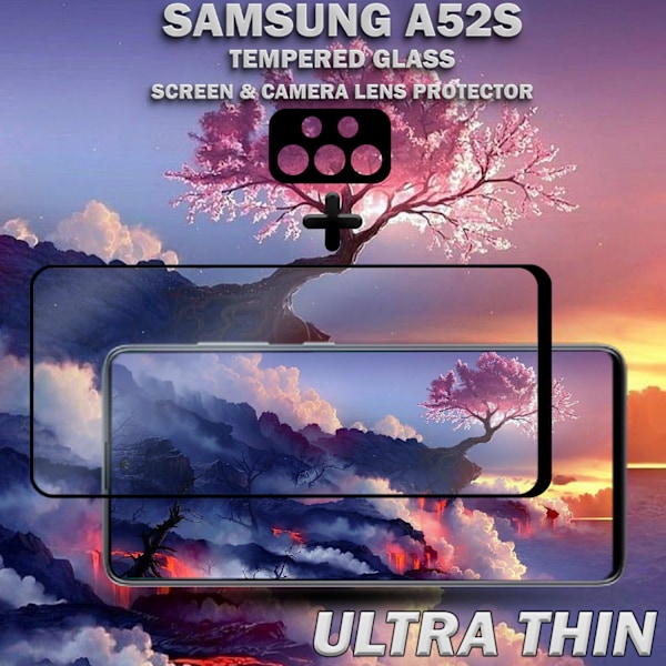 1-Pack Samsung A52s Skärmskydd & 1-Pack linsskydd - Härdat Glas 9H - Super kvalitet 3D