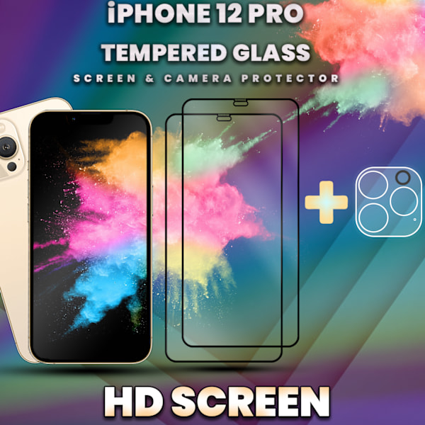 2-Pack IPHONE 12 PRO Skærmbeskyttelse & 1-Pack linsebeskyttelse - Hærdet Glas 9H - Super kvalitet 3D