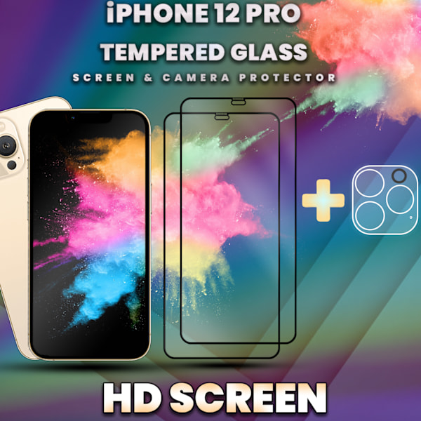 2-Pack iPhone 12 Pro - skärmskydd & 1-Pack linsskydd-Härdat Glas