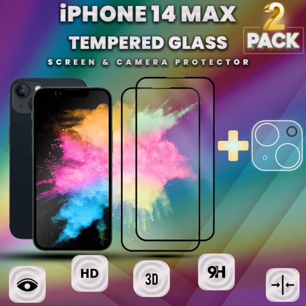 2-Pack iPhone 14 Max - skärmskydd & linsskydd - härdat glas 9H