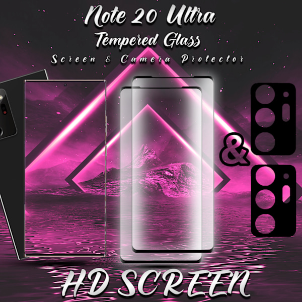 2-Pack SAMSUNG NOTE 20 ULTRA Skærmbeskyttelse & 2-Pack linsebeskyttelse - Hærdet Glas 9H - Super kvalitet 3D