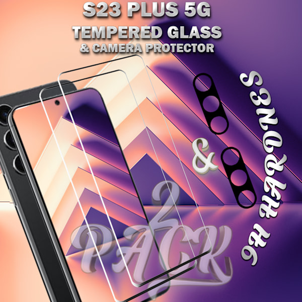 2-Pack Samsung S23 Plus 5G Skärmskydd & 2-Pack linsskydd - Härdat Glas 9H - Super kvalitet 3D