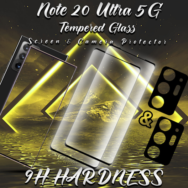 2-Pack SAMSUNG NOTE 20 ULTRA Skærmbeskyttelse & 2-Pack linsebeskyttelse - Hærdet Glas 9H - Super kvalitet 3D