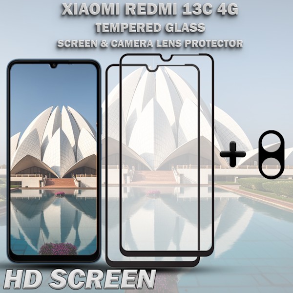 2-Pack XIAOMI REDMI 13C 4G Skärmskydd & 1-Pack linsskydd - Härdat Glas 9H - Super kvalitet 3D