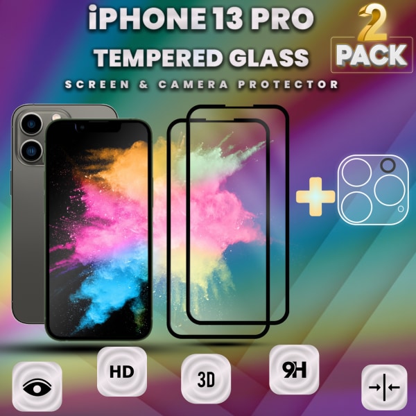 2-Pack iPhone 13 Pro - Skärmskydd & 1-Pack linsskydd - 9H Glas