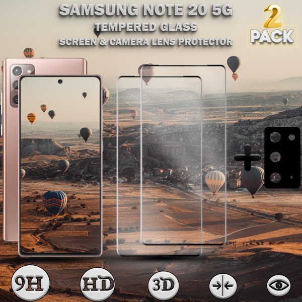 2-Pack Samsung Note 20 (5G) Skärmskydd & 1-Pack linsskydd - Härdat Glas 9H - Super kvalitet 3D