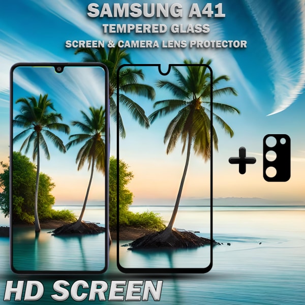 1-Pack Samsung A41 Skärmskydd & 1-Pack linsskydd - Härdat Glas 9H - Super kvalitet 3D