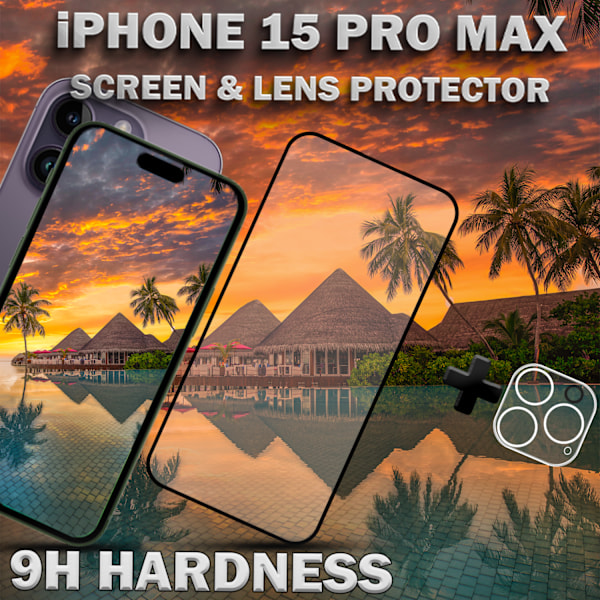 1-Pack IPHONE 15 PRO MAX Näytönsuoja & 1-Pack linssinsuoja - Karkaistu Lasi 9H - Super laatu 3D