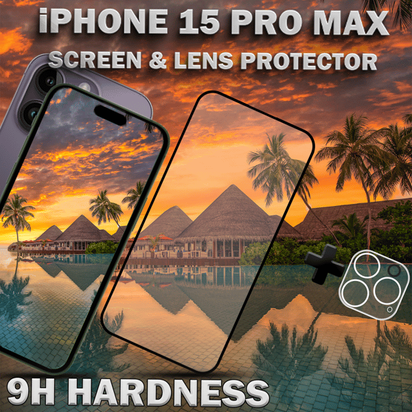 1-Pack iPhone 15 Pro Max - skärmskydd & 1-Pack linsskydd -härdat glas 9H