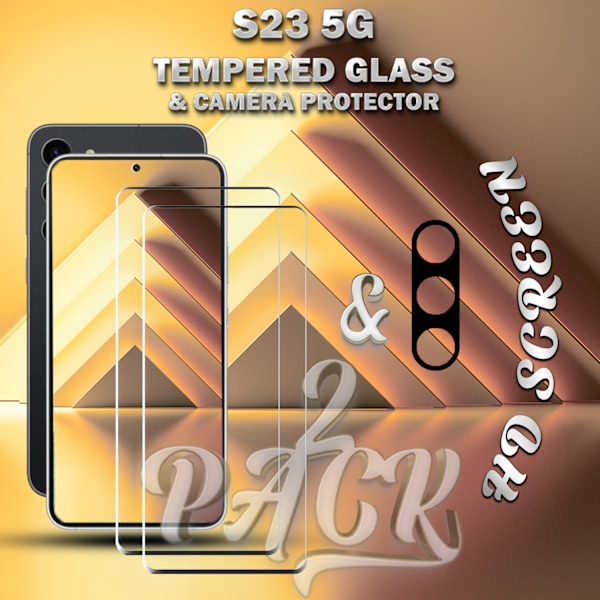 2-Pack SAMSUNG S23 Näytönsuoja & 1-Pack linssinsuoja - Karkaistu Lasi 9H - Super laatu 3D